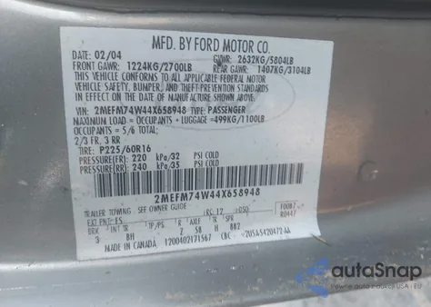 2004 Mercury Grand Marquis Gs from USA, damaged, VIN 2MEFM74W44X658948